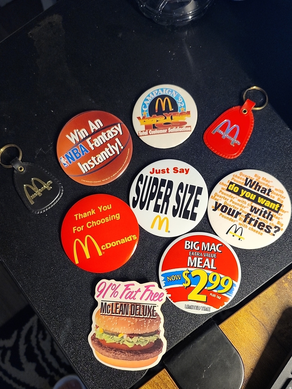 Vintage McDonald's Red, White, Black, Yellow Promotional Button & Keychain Lot